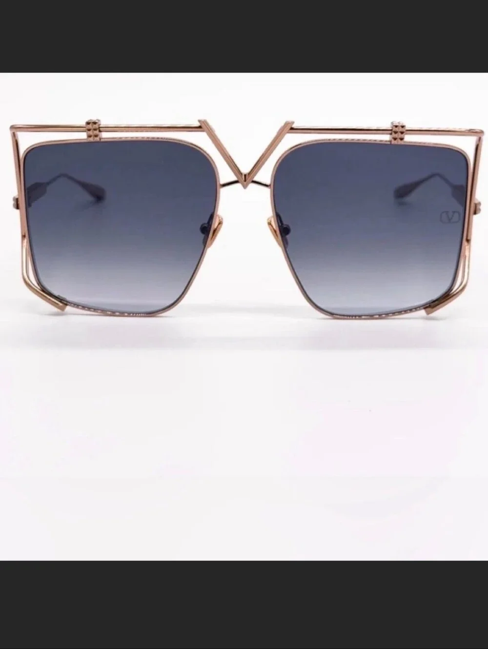 VALENTINO SUNGLASS Women’s Rose Gold Frame Sunglasses with Blue Gradient Lenses